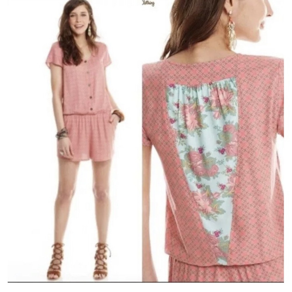 new Matilda Jane XS Pink Solstice Romper Geo Floral Cute